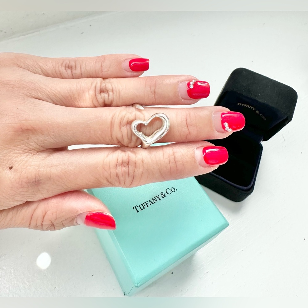 ❤️SOLD❤️ Auth TIFFANY & CO Open Heart 925 Silver Adjustable Ring
